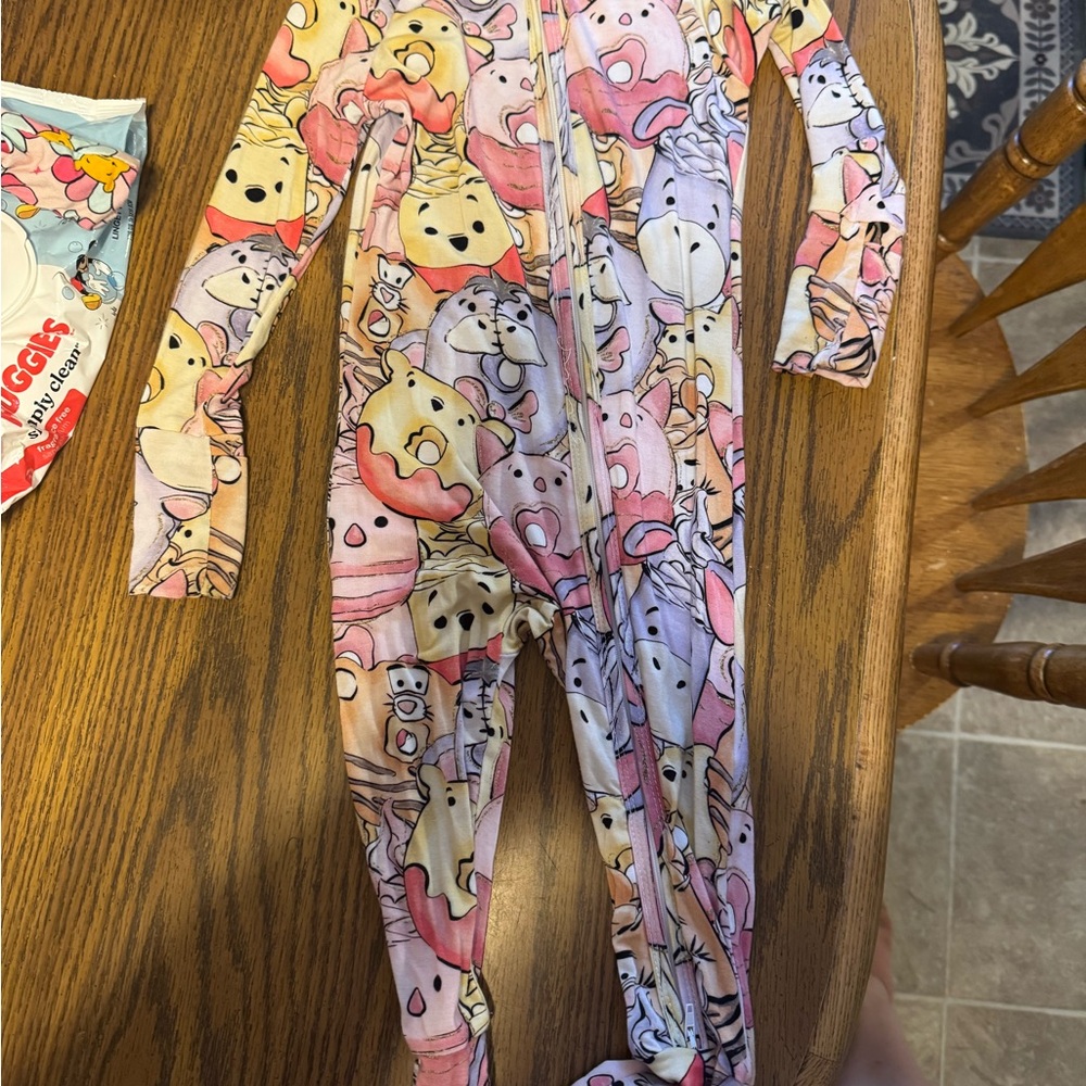 Cute Pink Winnie the Pooh Patterned Kids One-Piece Sleeper bamboo